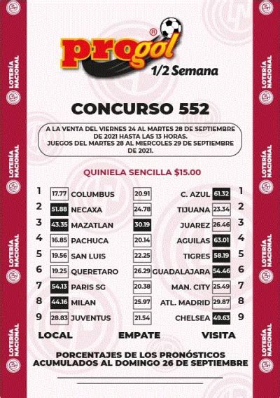 Pronóstico Progol Media Semana 552 .